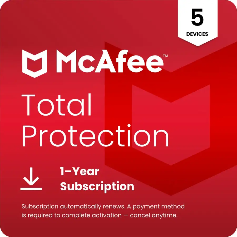 McAfee - Total Protection (5-Device/1-Year) Antivirus Software with Scam Protection
